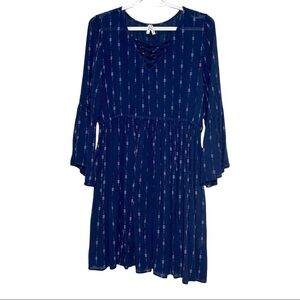 Mudd Navy Large 3/4 Bell Sleeve elastic gathered waist, Mini Dress